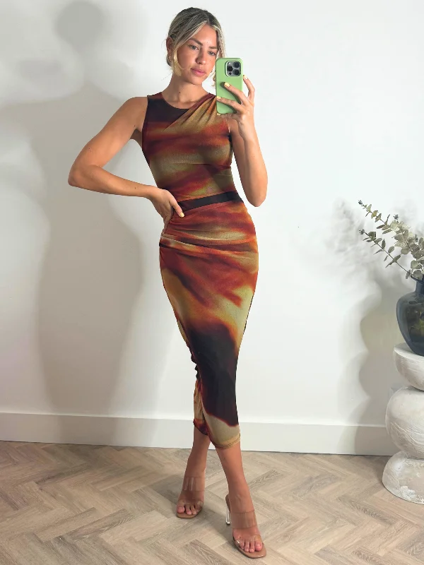 Bargain Bin Naya Mesh Sleeveless Maxi dress / Orange Ombre