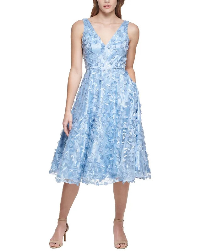 Hot Deal Eliza J 3D Floating Flowers Mesh Midi Dress