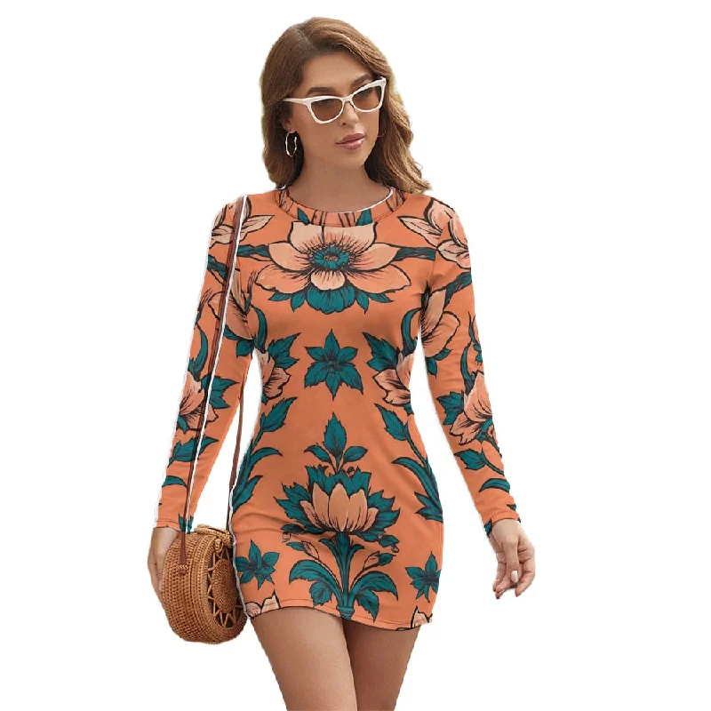 Price Reduction Women's Long Sleeve Round Neck Slim Dress
