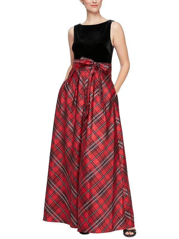 Lowest Price Womens Velvet Plaid Maxi Dress