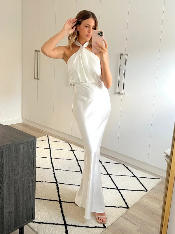 Instant Discount Lara Halter Split column Dress / White