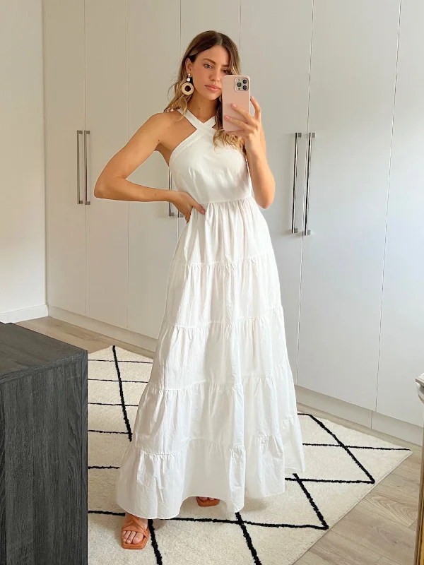 Incredible Offers Immy Halter Tiered Dress / White