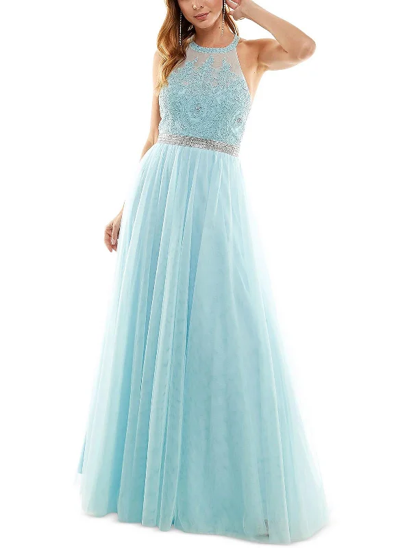 Final Clearance Juniors Womens Halter Embroidered Formal Dress