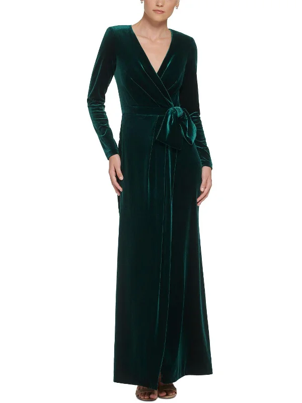 Mega Sale Womens Velvet Faux Wrap Evening Dress