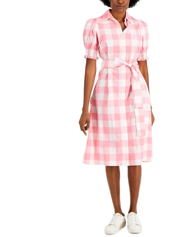 Price Cut Womens Gingham Puff Sleeve Shirtdress