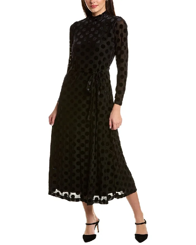 Act Now Anne Klein Velvet Polka Dot Midi Dress