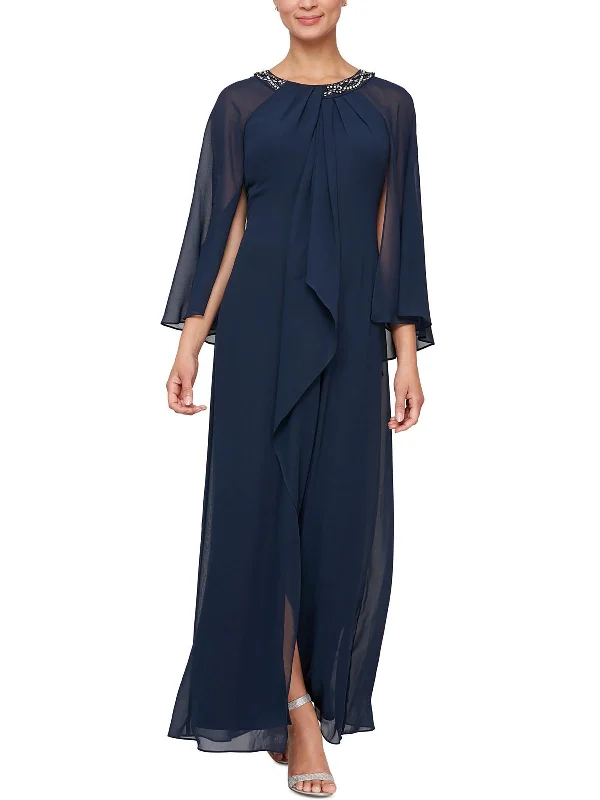 Stock Clearance Womens Chiffon Capelet Evening Dress