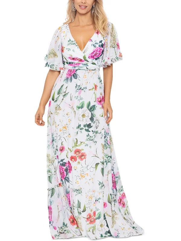 Act Fast Womens Chiffon Floral Maxi Dress