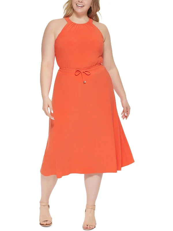 New Markdowns Womens Knit Halter Fit & Flare Dress