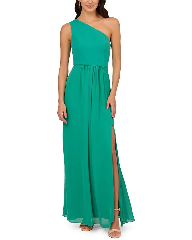 Price Slash Adrianna Papell One Shoulder Chiffon Gown