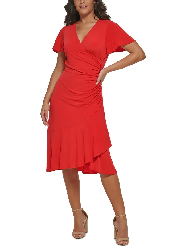 Year-End Clearance Womens Gathered Surplice Midi Dress