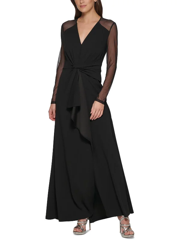 Hot Deal Womens Crepe Mesh Inset Evening Dress