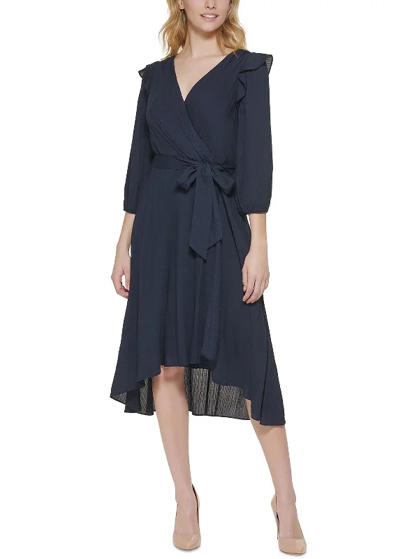 Final Markdown Womens Textured Mid Calf Wrap Dress