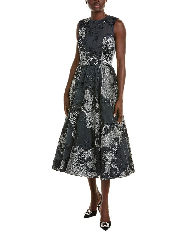Exclusive Online Offer Oscar de la Renta Chevron Scroll Fil Coupe Silk-Blend Midi Dress