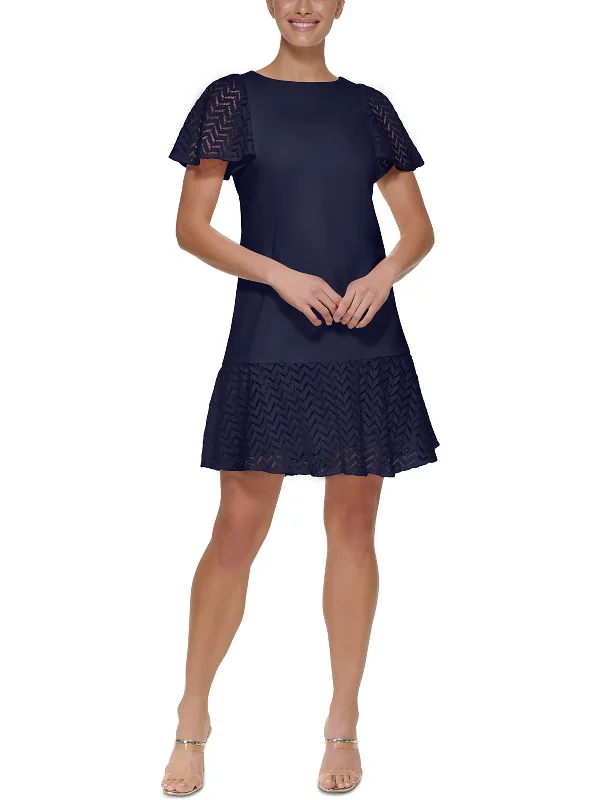 Season Finale Sale Womens Lace Trim Above Knee Shift Dress