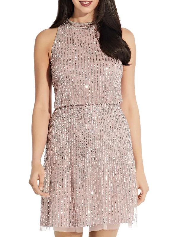 Weekend Special Womens Sequined Mini Halter Dress
