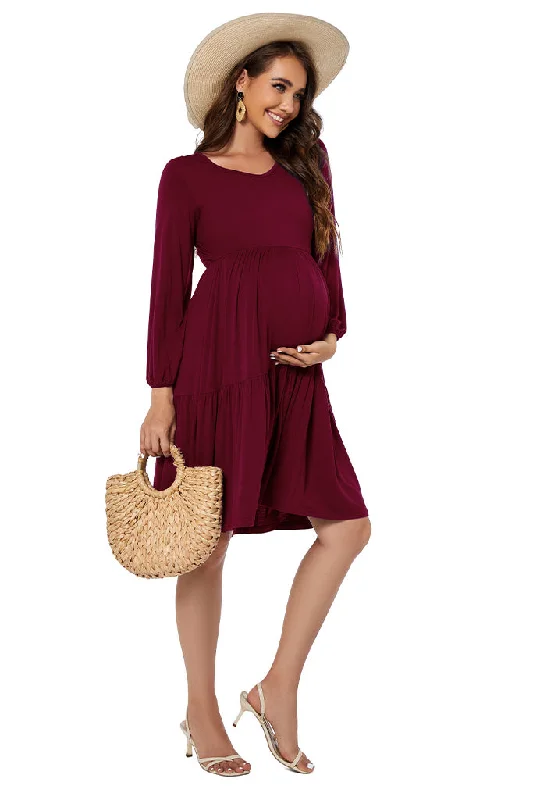 Amazing Deals Smallshow Tiered Long Sleeve Maternity Dress