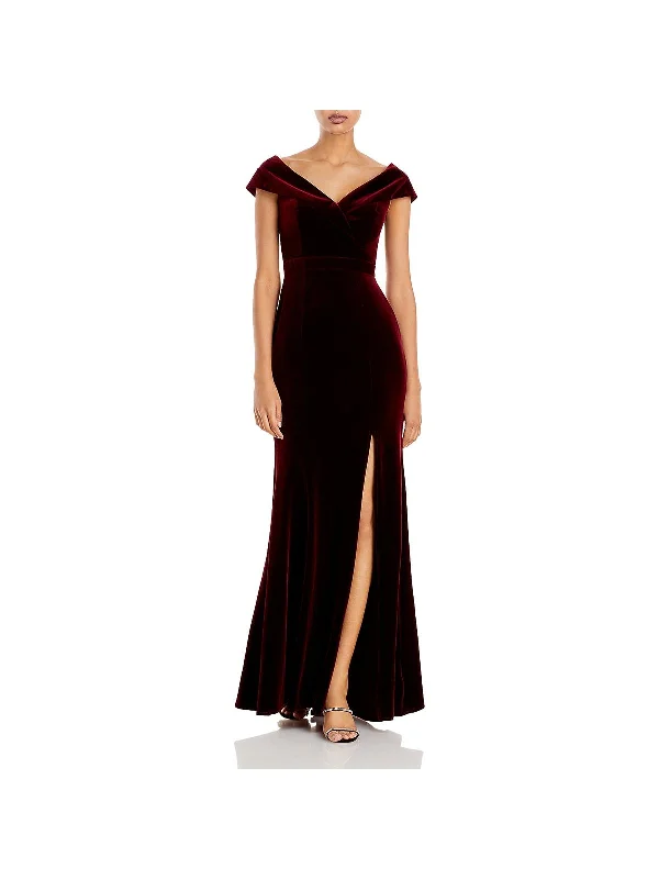 Final Markdown Womens Velvet Side Slit Evening Dress