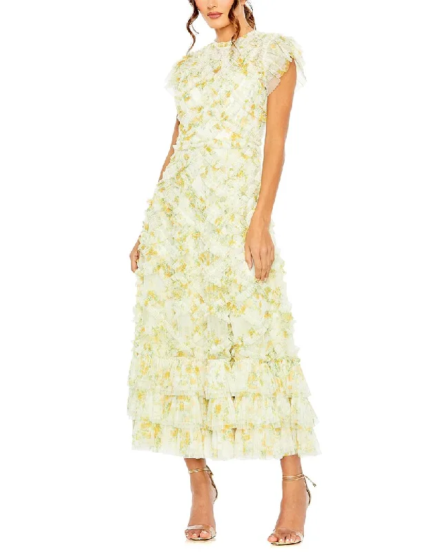 Clearance Items Mac Duggal High Neck Ruffle Cap Sleeve Floral Dress