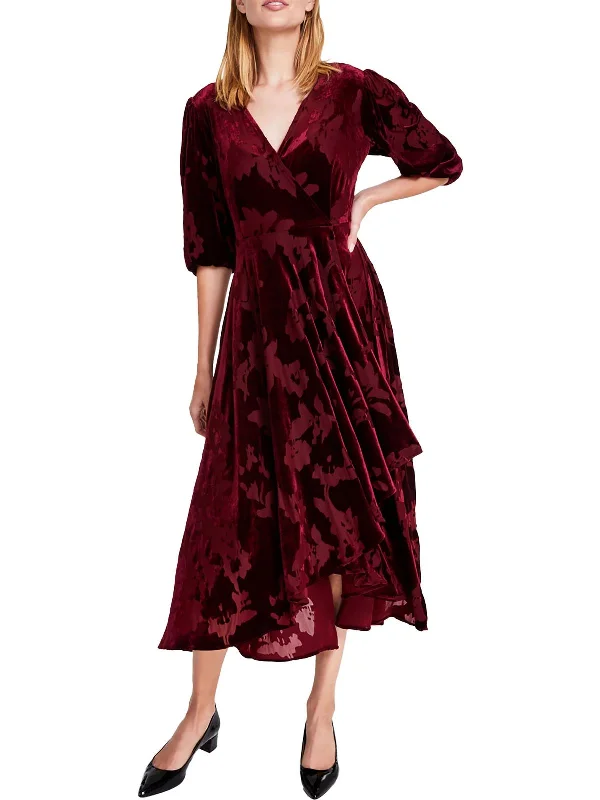 Loyalty Reward Petites Womens Burnout Velvet Wrap Dress