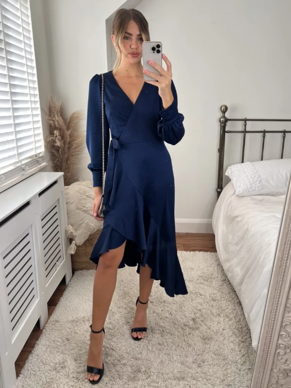 Inventory Reduction Charlotte Wrap Midi Dress / Navy