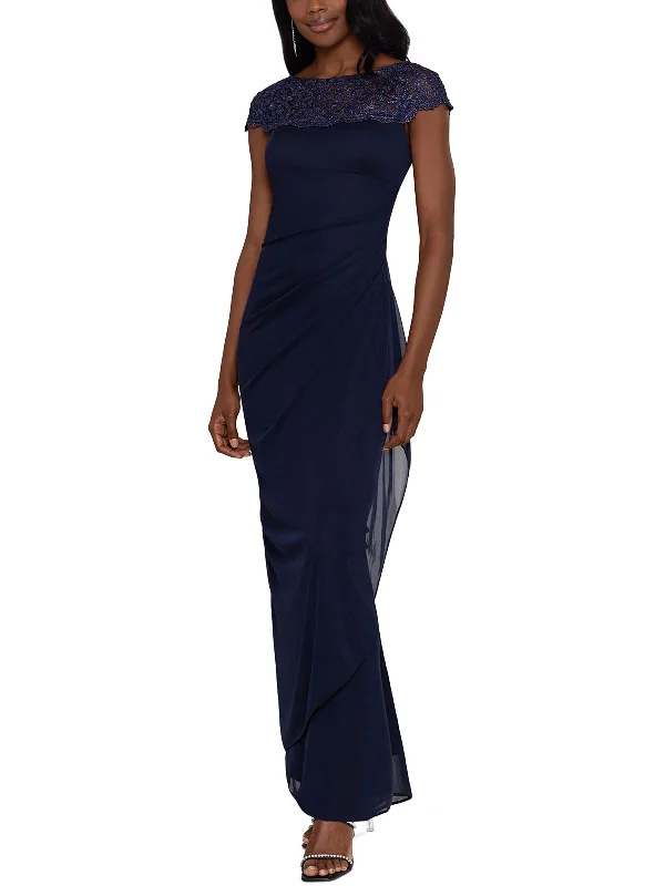 Flash Sale Womens Lace-Top Cap Sleeves Evening Dress