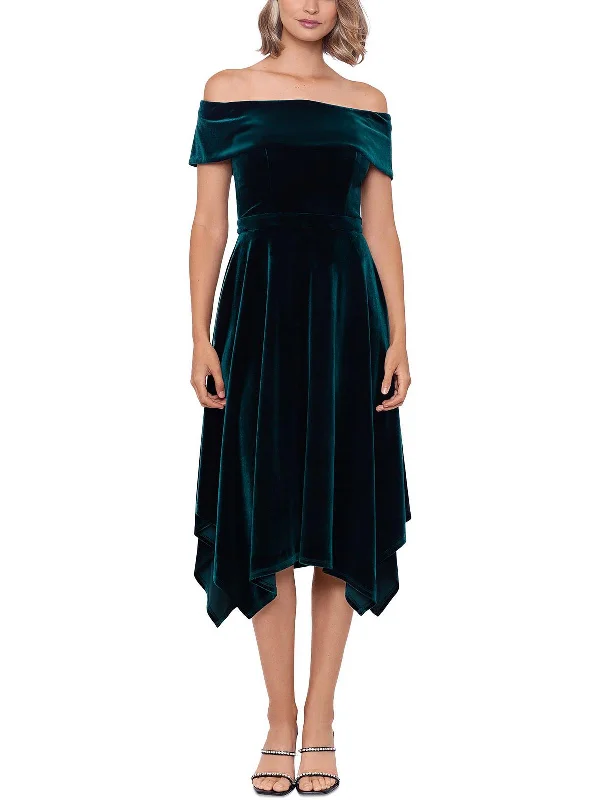 Price Meltdown Womens Velvet Midi Cocktail and Party Dress