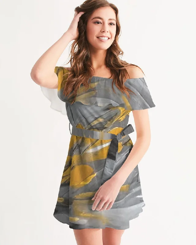 Today’s Special Black Sister Collection [Part 1 ] Women's All-Over Print Off-Shoulder Dress