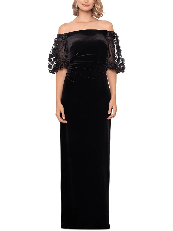 Customer Appreciation Sale Womens Velvet Off-The-Shoulder Evening Dress