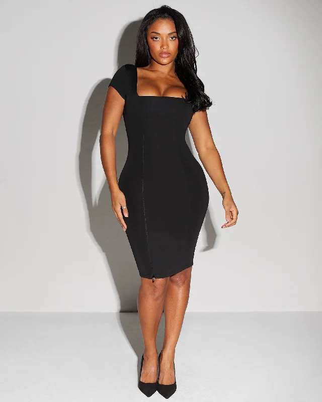 Year-End Clearance Ponte Squarey Dress - Black