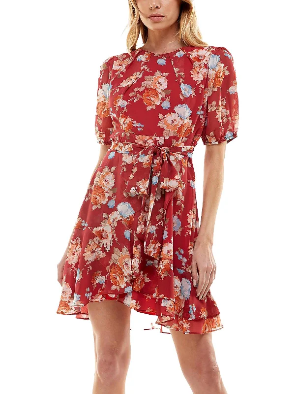 Price Smash Juniors Womens Floral Mini Fit & Flare Dress
