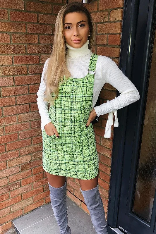 New Markdowns Green Tweed Ring Front Pinafore Dress - Lexie