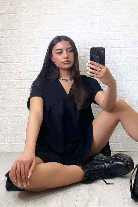 Price Drop Alert Black Plunge Smock Dress - Cambriella