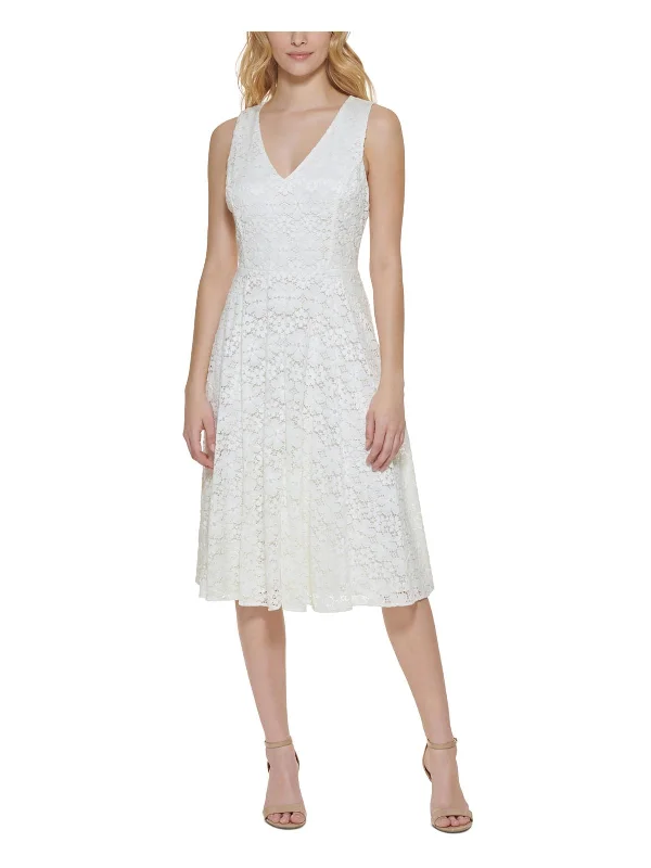 Super Sale Womens Lace Overlay Knee Length Fit & Flare Dress