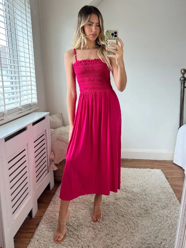 Don't Miss Betty Jersey Shirred Midi Dress / Pink