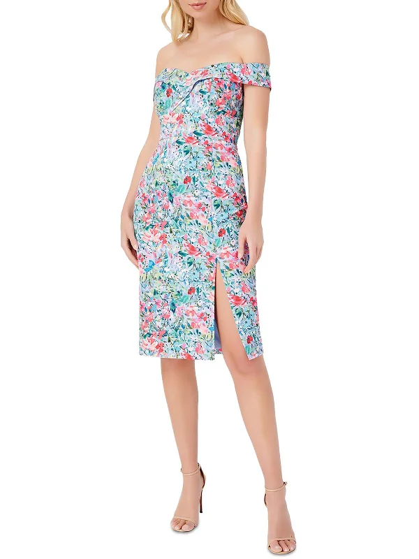 Final Sale Womens Floral Midi Cocktail and Party Dress