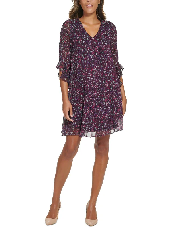 Don't Wait Womens Floral Mini Shift Dress
