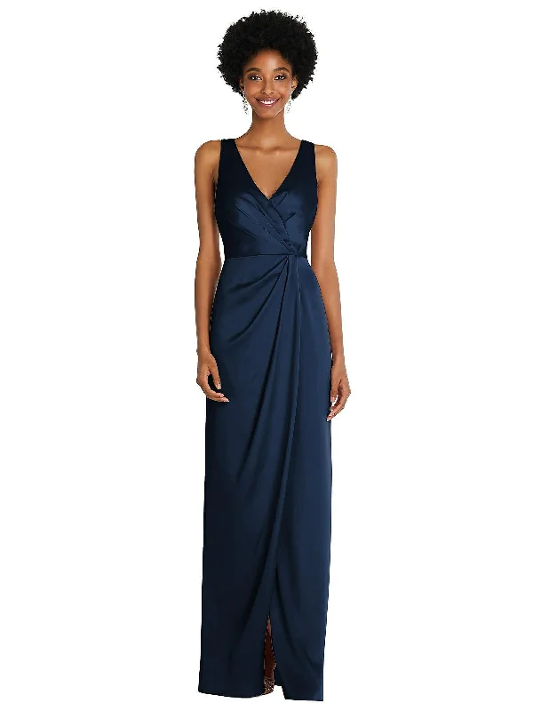 Incredible Offers Faux Wrap Whisper Satin Maxi Dress with Draped Tulip Skirt