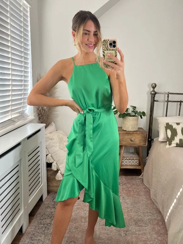 Deal Mania Ariana Halter Frill Dress / Vivid Green