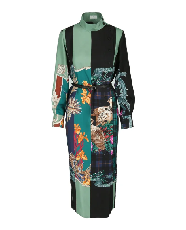 Unbeatable Prices Mandarin Collar Maxi Silk Dress