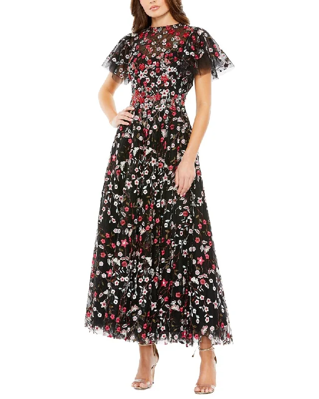 Special Discount Mac Duggal Embellished Butterfly Tea Length A-Line Dress