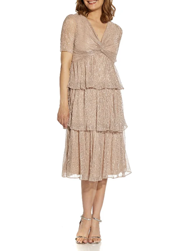 Hurry In Womens Metallic Tiered Cocktail and Party Dress