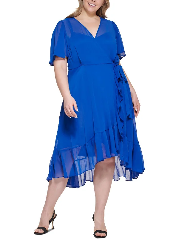 Steals and Deals Plus Womens Ruffled Long Wrap Dress