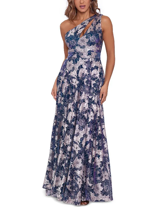 Act Fast Womens Metallic Maxi Evening Dress