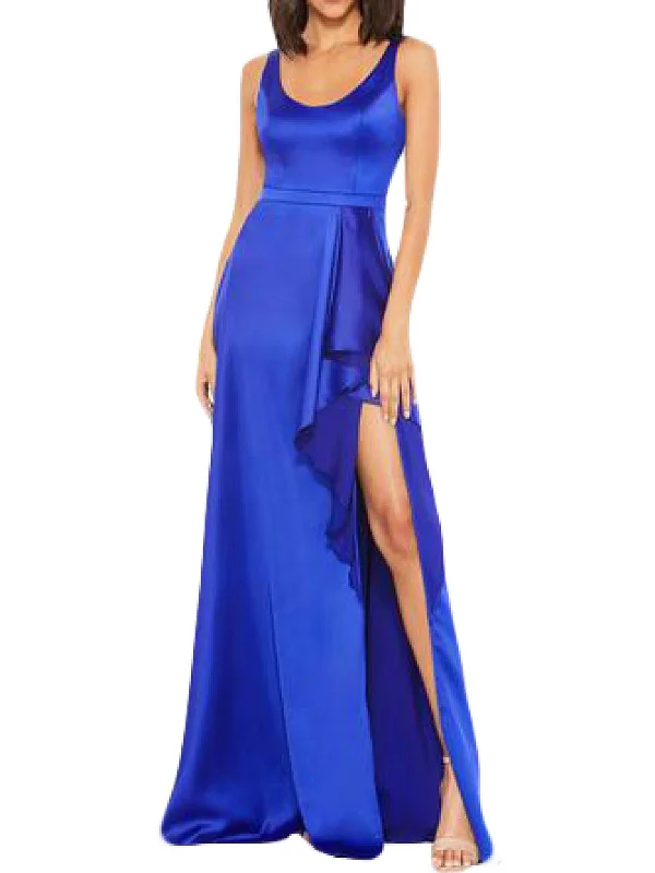 Epic Deals Womens Satin Ruffle Evening Dress