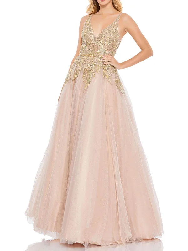 Super Deal Womens Embellished Embroidered Evening Dress
