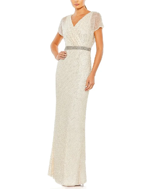 Low Prices Mac Duggal Beaded Butterfly Sleeve Column Gown