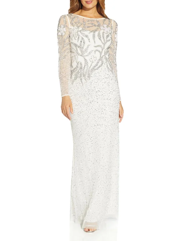 Deep Discounts Womens Sequined Illusion Formal Dress