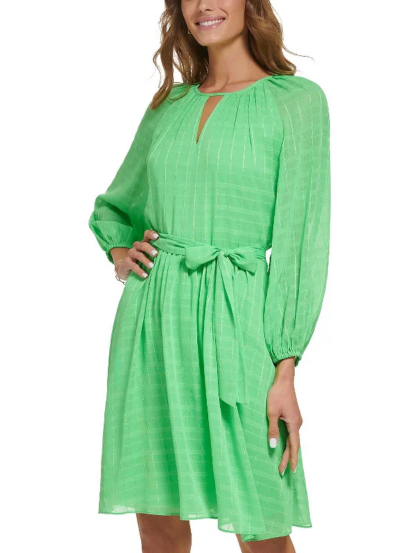 Special Offer Womens Keyhole Metallic Fit & Flare Dress