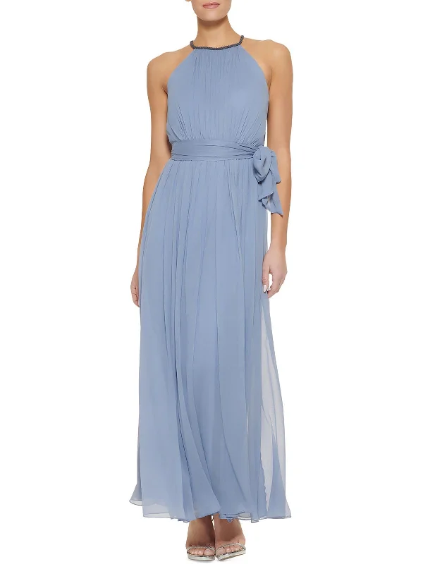 Best Bargains Womens Beaded Halter Evening Dress